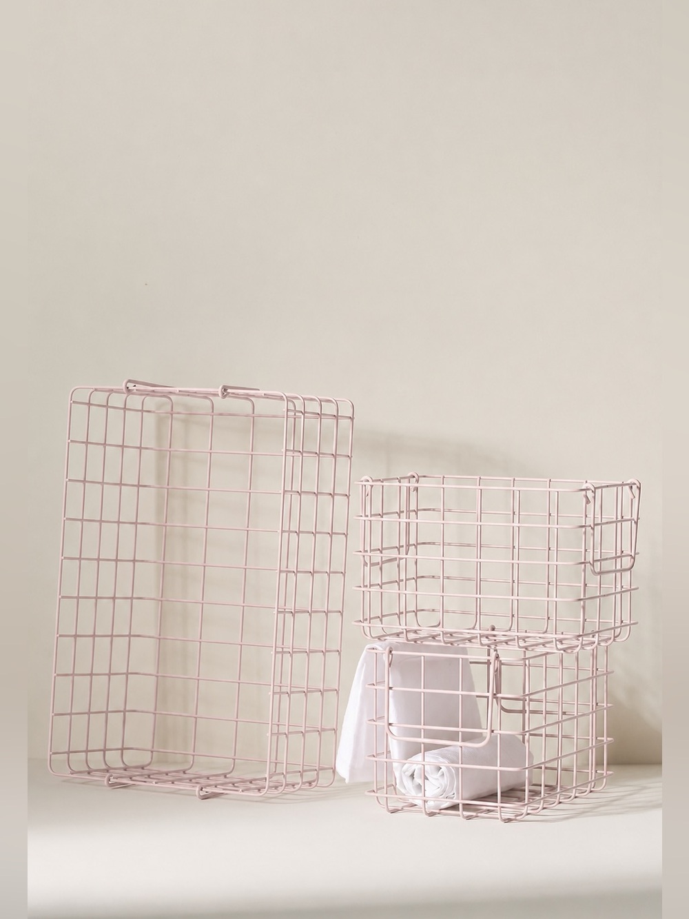 Anthropology Mustard Made Iron Wire Basket - Set Of 3 light pastel pink
